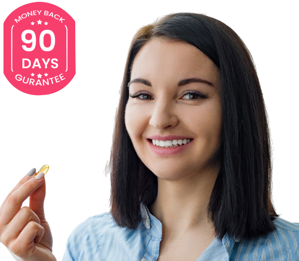 Smiling woman holding softgel
